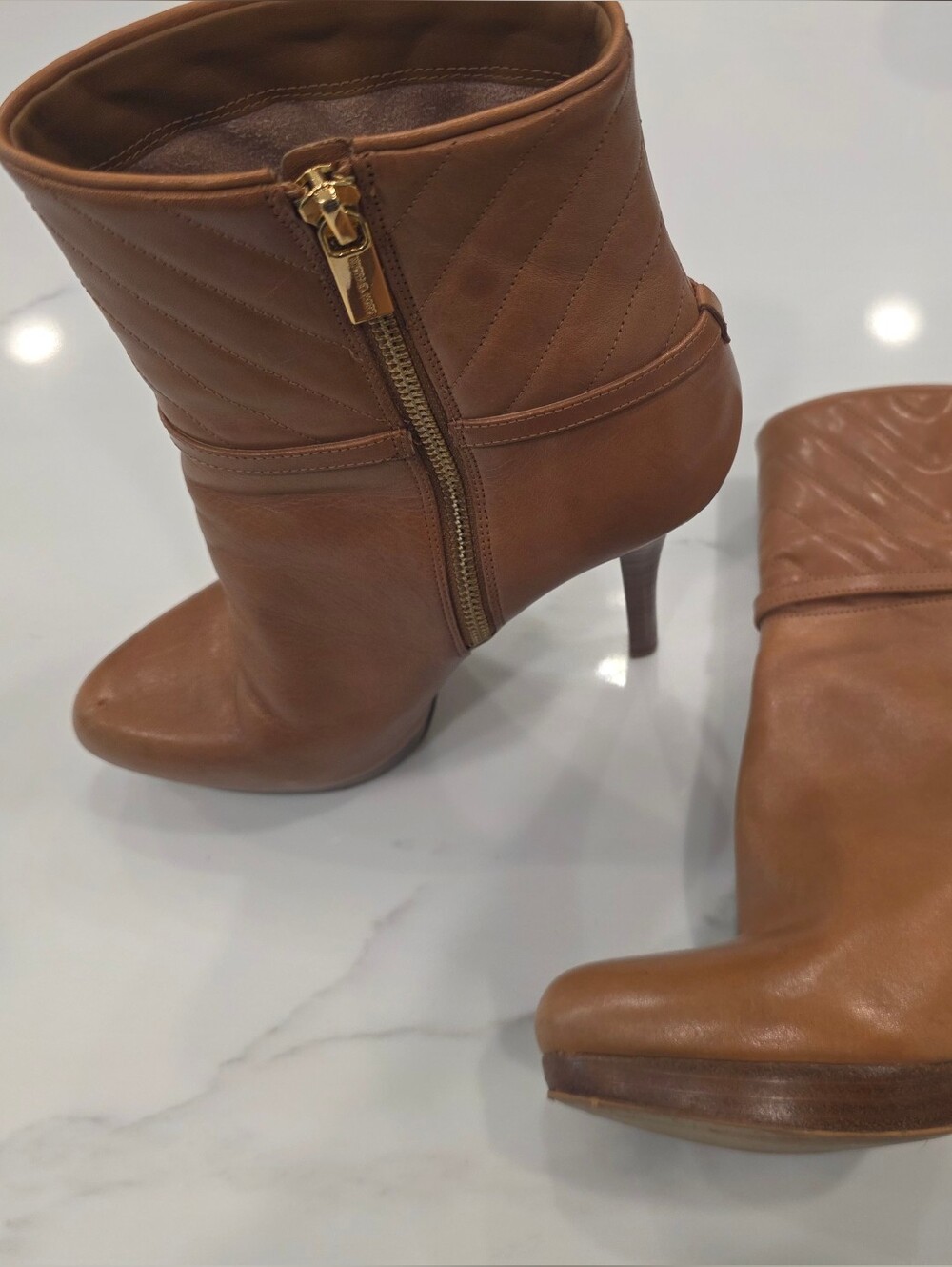 Michael Kors Avery Tan Quilted Michael Kors Cognac Leather Quilted Ankle Booties
